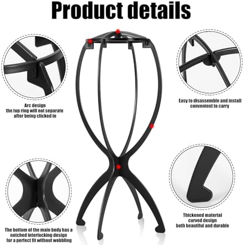 obeoby Wig Stand, Portable Wig Holder Wig Head Stand for All Wigs Travel Wig Hair Stylist Gifts for Women(black (2 pack)) - Image 3