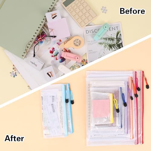 EOOUT 28pcs Mesh Zipper Pouch, Waterproof Zipper Bags, 8 Sizes Plastic Travel Pouch, 10 Colors, Multipurpose for Board Game, Travel Storage, School Supplies, Office Appliances, Home Organize - Image 7