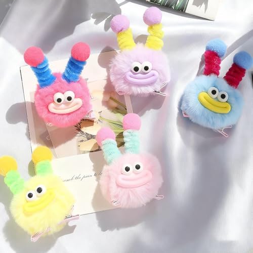 MIUPOO Fluffy Pom Poms Hair Clips,Crazy Hair Day Accessories for Girls,Quirky Little Monster Barrettes,Plush Duckbill Hairpins Hair Barrettes,Party Modeling Hair Accessories,Blue, 2 Pieces. - Image 5
