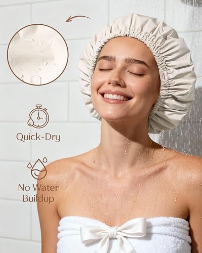 Yanibest Satin Lined Shower Cap, Reusable Waterproof Shower Caps for Women - Image 2