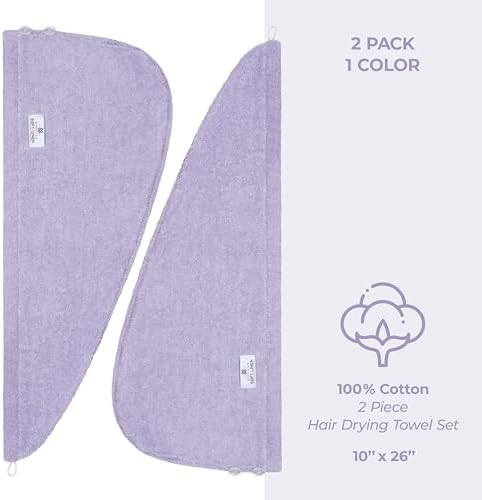 American Soft Linen 100% Cotton Hair Towels for Women, Head Towel Cap, Cotton Hair Turban Towel Wrap for Long Curly Anti Frizz Hair, Soft and Absorbent Cotton Hair Towels 2 Pack, Lilac - Image 4
