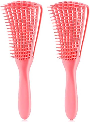 Detangling Brush for Afro America/African Hair Textured 3a to 4c Kinky Wavy/Curly/Coily/Wet/Dry/Oil/Thick/Long Hair, Knots Detangler Scalp Massage Comb Hair Detangler for Women (2 pcs, Pink-Pink) by Unknown