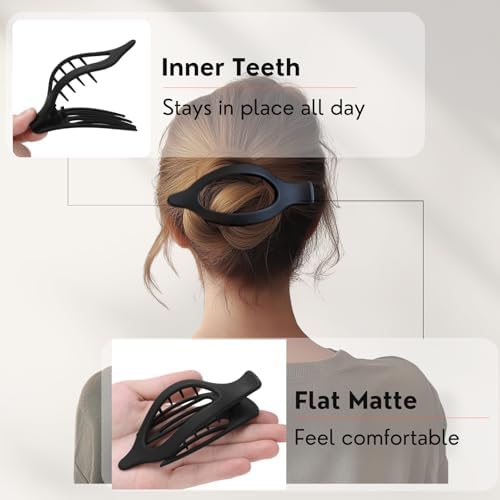 8 Pack Flat Black Hair Clips for Women – Large Matte No-Slip Flat Black Claw Clips for Thick & Thin Hair, Strong Hold French Styling Accessories - Image 3