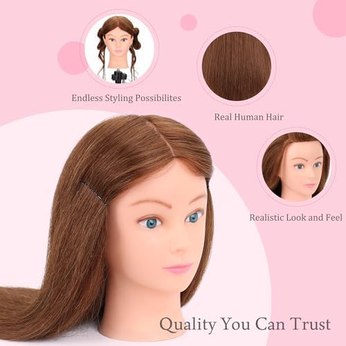 100% Human Hair 22-24" Mannequin Head for Styling with Clamp & Tools - Image 3