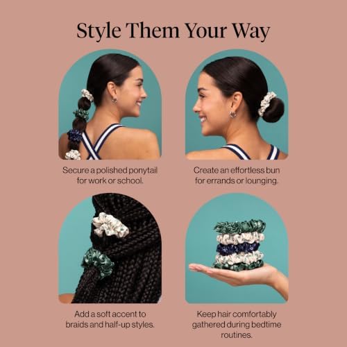 Kitsch Ruched Satin Scrunchies for Women - Cream, Court Green & Navy Blue - Image 6