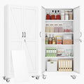 71" Metal Garage Storage Locker Cabinet with Wheels,Rolling White Lockable Tool Cabinet with 2 Doors and 4 Adjustable Shelves, Steel Office File Cabinet for Home Office Warehouse Gym by BAOLIWO