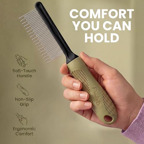 Poodle Grooming Comb - Metal Dematting Comb with Long & Short Stainless Steel Teeth for Removing Matted Hair & Knots, Safe and Gentle for Dogs & Cats (Green) - Image 2