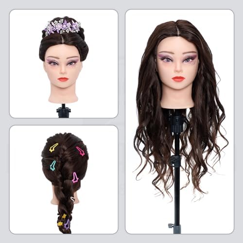 Mannequin Head 80% Human Hair - 28 Inch Make up Cosmetology Manikin Practice Doll Head with Hair, Braiding Styling Dummy with Table Clamp + DIY hair Styling Set - Image 7