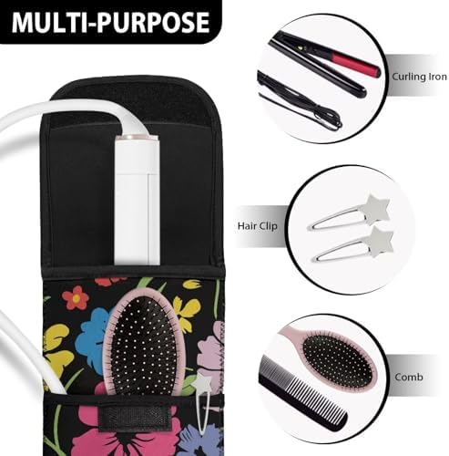 Flashideas Flower Print Flat Iron Case Curling Iron Organizers and Storage with Pocket Heat Resistant Neoprene Curling Iron Holder Universal Curling Iron Cover Sleeve Hot Tools Travel Bag - Image 4