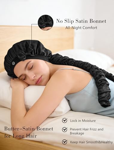 Heatless Curl Satin Bonnet for Sleeping, No Slip Sleep Bonnet with Long Curling Ribbons for Braids & Long Hair - Image 2