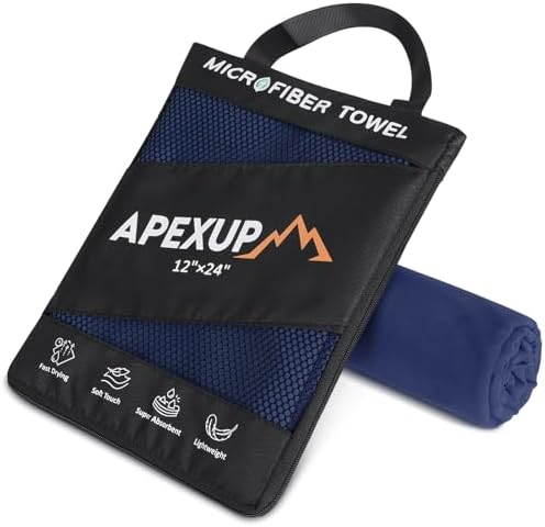APEXUP Microfiber Travel Towel, Ultra Absorbent Quick Dry Towels, Lightweight Gym Sports Camping Towel for Workout, Yoga, Beach, Shower, Swimming (24"×12", Navy Blue) by APEXUP