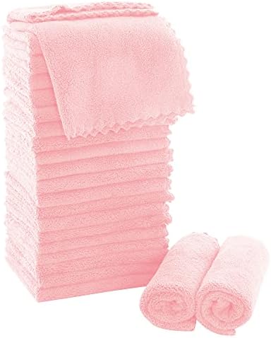 MOONQUEEN Ultra Soft Premium Washcloths Set - 12 x 12 inches - 24 Pack - Quick Drying - Highly Absorbent Coral Velvet Bathroom Wash Clothes - Use as Bath, Spa, Facial, Fingertip Towel (Pink) by MOONQUEEN