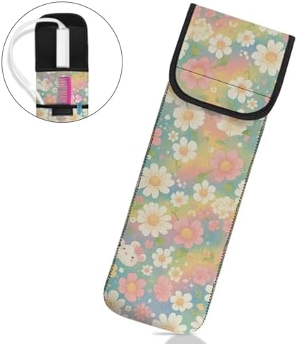Hair Straighteners Case with Fastener - Water-Resistant Neoprene Curling Iron Holder Flat Iron Curling Wand Travel Cover Case Bag PouchShield Curling Iron Cover Flower Print - Image 7
