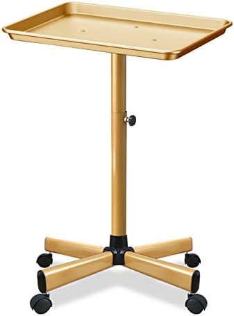 Colden Salon Tray, Salon Rolling Tray Cart with Wheels, Tattoo Tray Adjustable Color Tray（Gold） by Chetunju
