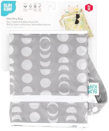 Bumkins Waterproof Wet Dry Bag for Baby, Travel, Swim Suit, Cloth Diapers, Pump Parts, Pool, Beach, Gym Clothes, Toiletry, Hook to Stroller, Daycare, Zipper Reusable Wetdry Packing Pouch, Lunar Gray - Image 6