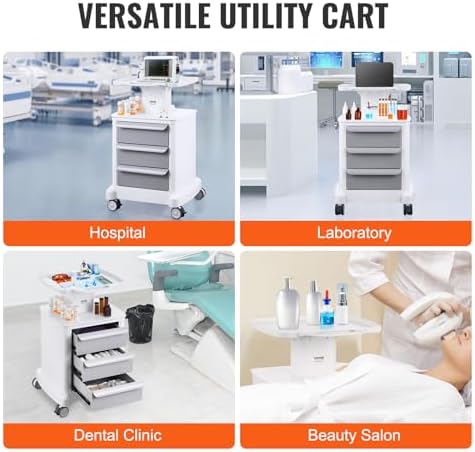 VEVOR Medical Cart with 3 Drawers and Top Tray, 4-Tier Rolling Utility Cart - Image 6