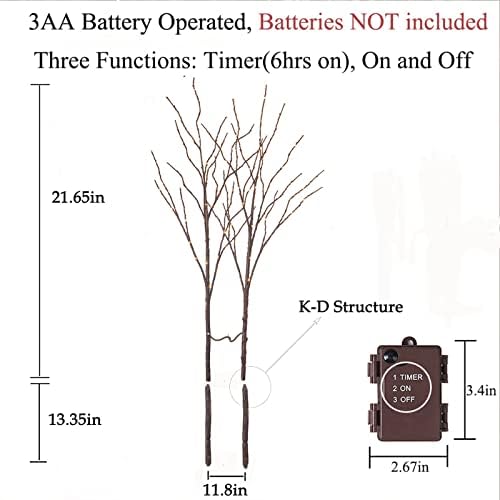 Birchlitland Lighted Brown Branches 32IN 100 LED with Timer Battery Operated, Artificial Tree Branch with Warm,Willow Branch Lights for Home Bedroom Fireplace Christmas Holiday Decoration - Image 4