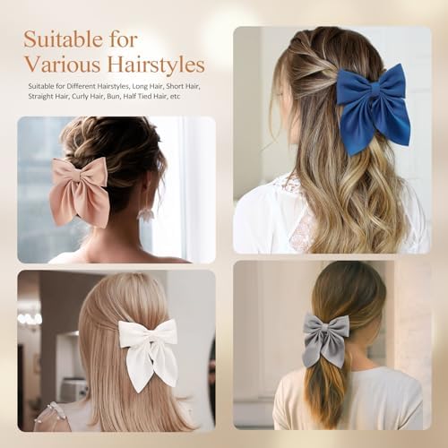 Seiolieliou 6Pcs Hair Bows for Women, Silky Satin Bow Hair Clips for Girls - Image 3