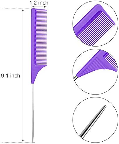 Leinuosen 3 Pack Rat Tail Comb Carbon Fiber,Purple - Image 2