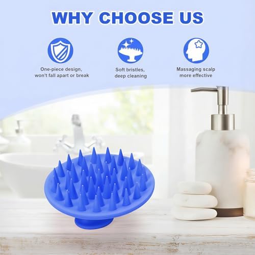 Meartchy Silicone Scalp Massager Shampoo Brush, Scalp Brush for Hair Growth & Dandruff Removal, Hair Scrubber Scalp Stimulator Exfoliator Brush with Soft Bristles for Wet Dry Scalp Care (Ocean Blue) - Image 6