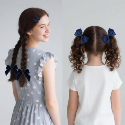 baotongle 11pcs Navy Blue School Hair Accessories Set Uniform Hair Bow Headband Clips Hair Ties Curly Bows for Little Toddler School Girls(Navy Blue) - Image 3