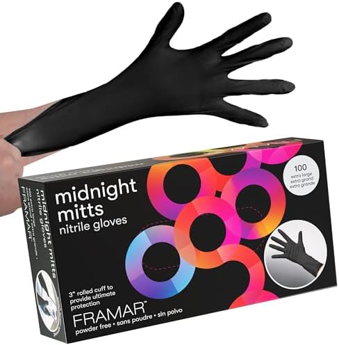 FRAMAR Black Nitrile Gloves Disposable Latex Free, For Hair Dye, Cleaning by FRAMAR