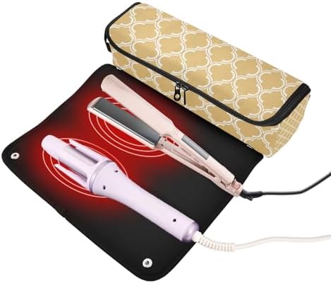 Hair Tools Travel Bag with Heat Resistant Mat 2-in-1 Hot Tools Travel Bag Organizer Flat Curling Iron Travel Case for Straightener Yellow Quatrefoil - Image 2