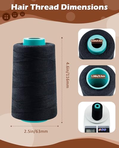 FIVEIZERO 900yd Black Sew in Hair Extension Thread and 30pcs T/C/J/I Needle - Image 2