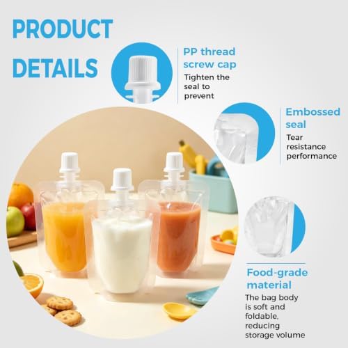 50-Pack Reusable Plastic Flasks – 1.7 oz Leak-Proof Drink Pouches with Funnel, Transparent PA+PE Heat/Cold Resistant, Ideal for Travel, Parties, and Concealed Liquor/Juice Storage - Image 3
