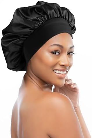 12 Pieces Silk Bonnet for Women Curly Hair Satin Bonnet Hair Wrap for Sleeping Cap with Tie Band (Black) - Image 4