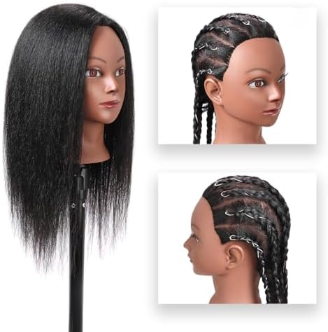SOPHIRE 14" 100% Real Hair Mannequin Head with stand, Hairdresser Cosmetology Mannequin Manikin Training Practice Doll Head for Braiding Hairstyling - Black - Image 4