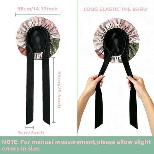 Satin Hair Braid Bonnet for Sleeping Double Layer Tie Band Elastic Wide Soft Silk Lined Nightcap Women Girls Cute - Image 2