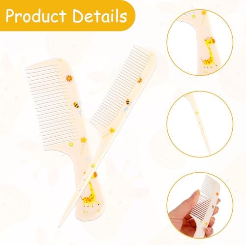 2pcs Baby Hair Comb Set, Yellow Giraffe Mini Fine Tooth & Rat Tail Comb - Image 3