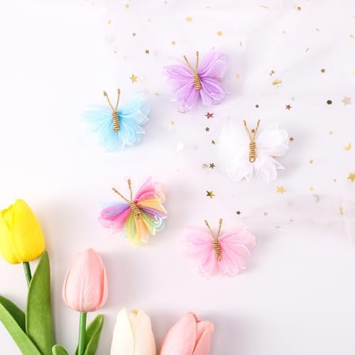 2" Tulle Mesh Barrettes, Butterfly Hair Clips for Girls, Toddlers & Kids – Colorful Hair Accessories – Ideal for Halloween, Christmas, Cosplay & Party Decor (Pink) - Image 6