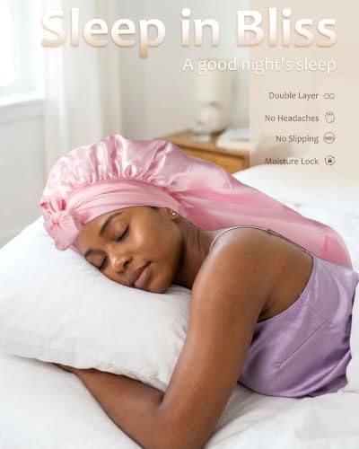 AWAYTR Long Satin Bonnet for Braids - Double Layer Hair Bonnet for Sleeping - Image 6