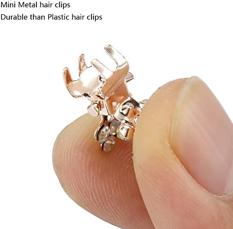 Glitter and Rhinestone Hair Accessories - Mini Claw Clips with No-Slip Grip and Metal Clamps, Assorted Colored Flower Designs for Girls and Women (Rose Gold-White Crystal) - Image 4