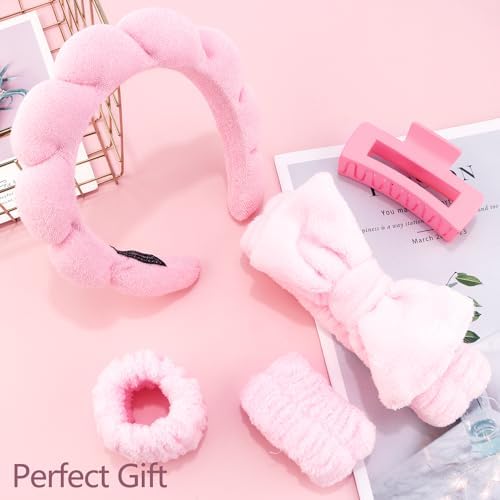 Chanaco Spa Headband, Makeup Accessory, Face Washing Wrist Bands, Teen Girl Gifts Trendy Stuff, Pink Cute Hair Accessories - Image 5