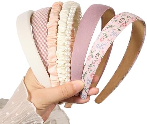 7 Pcs Headbands for Women Girls, Non Slip Cute Pearl Floral Padded Vintage Wide Fashion Multi-style Headbands for Girls - Image 4