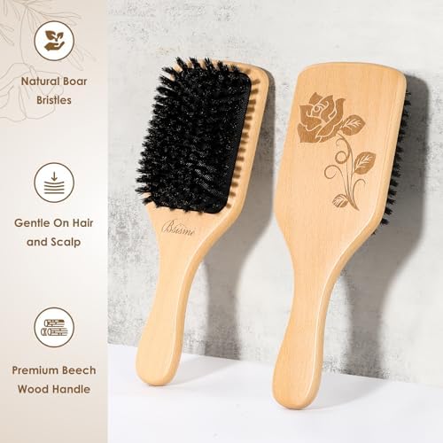 Bsisme Hair Brush, Boar Bristle Hair Brushes for Women Men Kid, Natural Bristles Paddle Brush for Thin Fine Hair, Restore Shine and Texture, Enhance Hair Shine and Health - Image 7