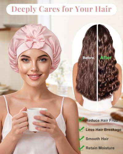 AWAYTR Satin Bonnet for Sleeping, Adjustable Bow Sleep Cap for Women - Image 4