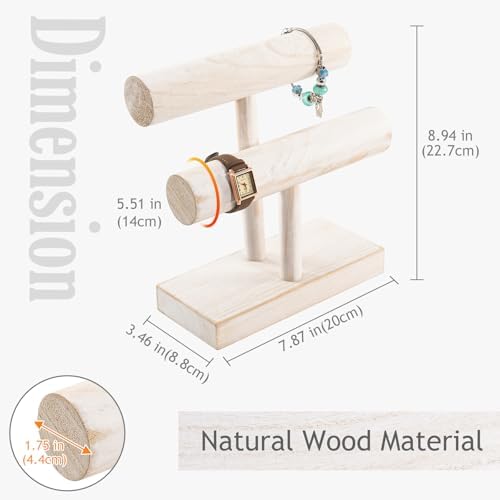 ProCase Bracelet Holder Display Bracelet Organizer, Wooden Bracelet Stand for Selling, T-bar Bangle Storage Rack Wood Watch Display Tower for Business - 2 Tier, White - Image 3
