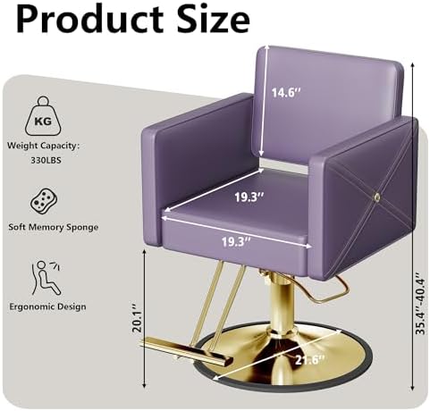 LOUVIXA Barber Chairs for Hair Stylist, Height Adjustable Hydraulic Salon Chair, 360 Degrees Rotation, Multi-Function Shampoo Chair for Salon Home Barbershop (Purple) - Image 3