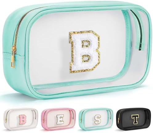 YOOLIFE Initial Make Up Bag Travel Toiletry Bag, Clear Makeup Bag Preppy Cosmetic Bags Organizer Travel Essentials Gifts for Women Teen Girlfriend Teacher Mom Birthday Mothers Day Gifts Blue B by YOOLIFE