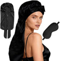 Womens 2Pcs Silk Satin Bonnet Long Hair Bonnets For Sleeping Silky Bonnet With Eye Mask Braids Curly Hairs Sleep Cap by WJingYiJia