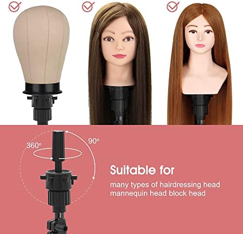 Mannequin Head Stand, Upgrade Foldable Wig Stand Tripod for Cosmetology Hairdressing Training, Metal Adjustable Wig Head Stand with Wig Caps, T-Pins, Comb, Hair Clips - Image 5