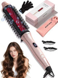 Infrared Thermal Brush 1.65”, 100M Negative Ions 2-in-1 Curling, Straightening & Smoothing Round Brush, 6 Heat Settings with LED Display, Lightweight Quiet, Dual Voltage, Auto Shut-Off, Pink Gift Box by USGOLDTIME