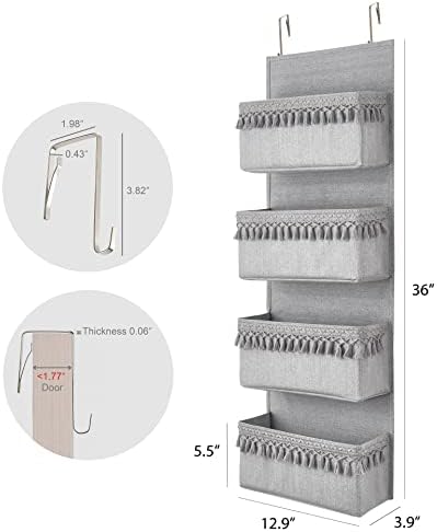 Dahey Over The Door Organizer 4 Pockets Hanging Behind Door Storage, Grey - Image 6