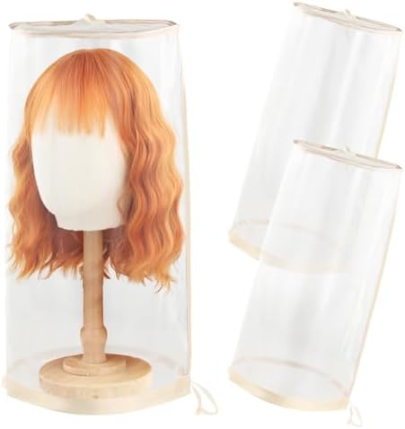 2pcs Wig Storage Bags for Multiple Wigs Bags with Drawstring Hair Extension Holder Dust-Free Hair Extension Storage Bag Transparent Mesh wig Organizer for Multiple Wigs Accessories (Light Golden) by AIHOPESTO