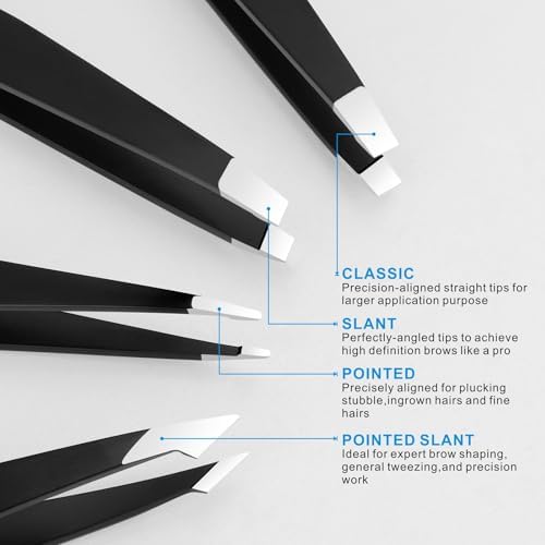 Pefei Tweezers Set - Professional Stainless Steel Tweezers for Eyebrows - Great Precision for Facial Hair, Splinter and Ingrown Hair Removal (Black) (Pack of 2) - Image 3