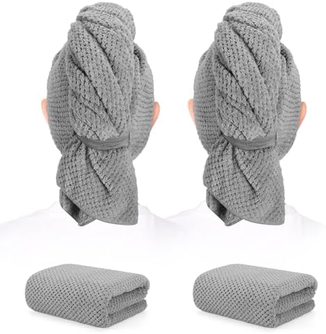 2 Pack Microfiber Hair Towel XL 41" x 24" Fast Dry, Soft, Absorbent by BEofferDirect